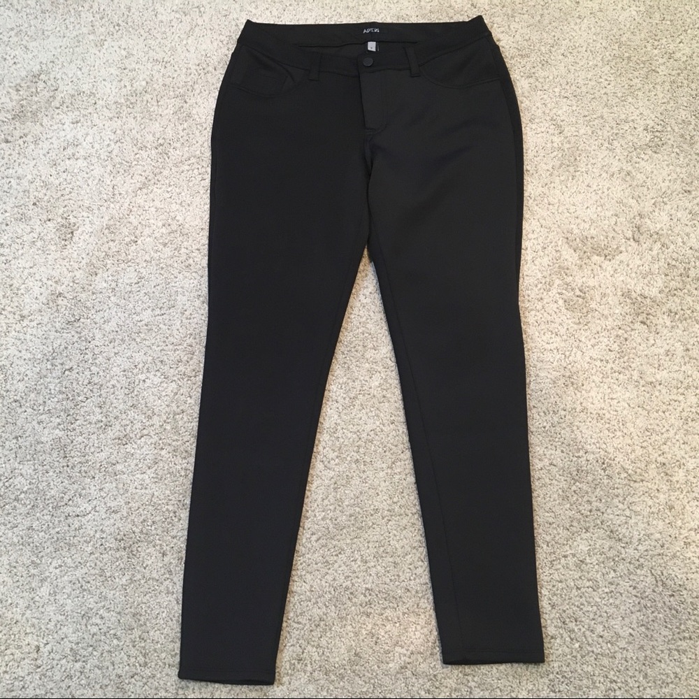 Slim black pants with slight sheen, size 8, Apt 9